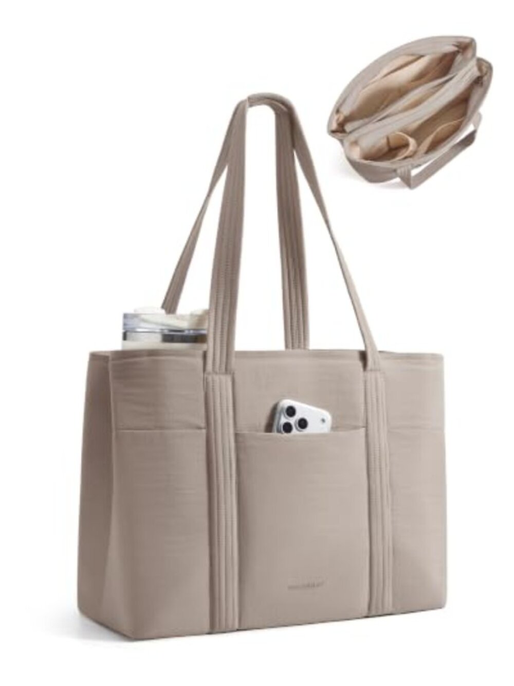 Lightweight Water-Resistant Puffy Tote Bag with Laptop Sleeve and Luggage Strap